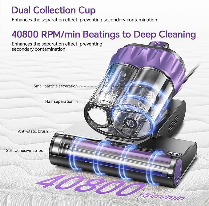 Mattress Vacuum Cleaner 18Kpa Bed Vacuum Cleaner with Smart Dust Sensor,253.7nm UV-C Light,HEPA Filter,150°F Heat,500W Powerful Handheld,for Bed,Sofa,Couch,CribMother's Day Gift Ideas for Women