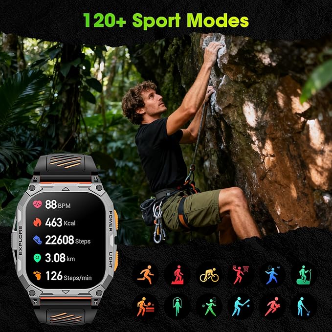 Smart Watches for Men, 2.01" HD Military Smart Watch with 1000mAh High-Capacity Battery/Led Flashlight/Answer/Make Call/Heart Rate/Sleep Monitor/Step Tracker, Fitness Tracker for Android/iPhone