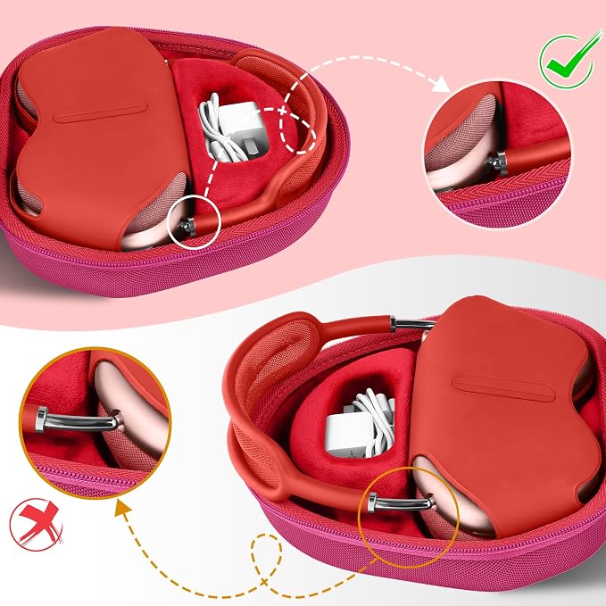 co2CREA Hard Case with Sleep Mode Replacement for Apple AirPods Max 2 / AirPods Max Wireless Over-Ear Headphones (Rose Red Case + Inside Red)