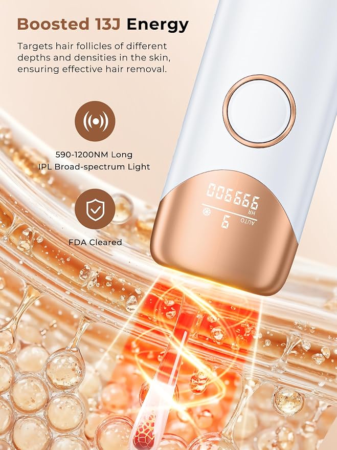 Ubroo Laser Hair Removal with 5℃ Ice Cooling,Hand-held Hair Removal Device IPL Hair Removal for Women and Men,Reduce Hair Regrowth,Full Body Use for Legs,Bikini,Armpits（Gold）