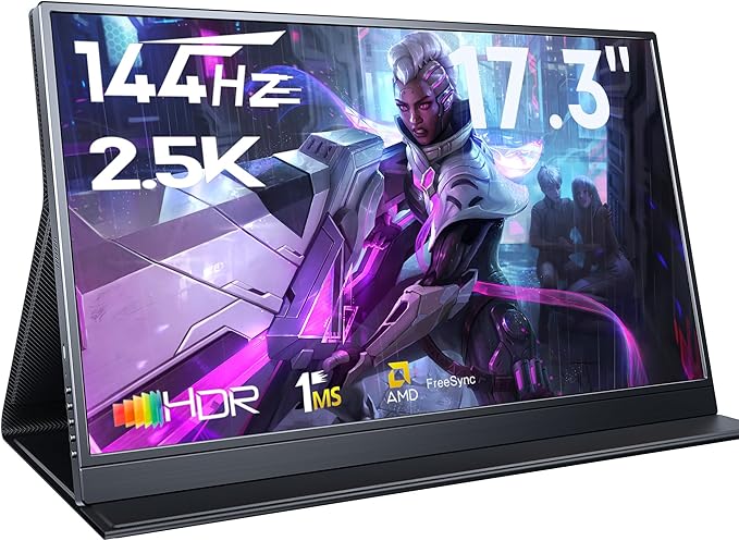Portable Gaming Monitor, 17.3" 2.5k 144HZ IPS Portable Laptop Monitor, Second Screen Dual USB C HDMI Computer Gaming Display with Speakers & Smart Cover, Travel Monitor for PC Phone PS4/5 Xbox Switch