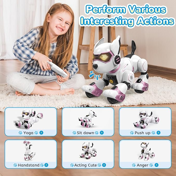 PeachLeaf Smart Robots Dog Toy for Kids, Programmable Interactive RC Robotic Pets with Voice Control and Touch Sensory, Imitates Animals Music Dancing, Present for Kids Boys and Girls(Pink)