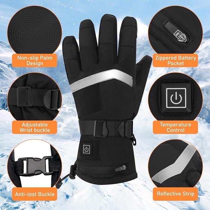 Heated Gloves for Men Women - 5V 5000mAh Rechargeable Heating Gloves 3 Heating Levels Electric Non-Slip Heated Gloves, Hand Warmer for Winter Skiing Motorcycle Cycling Camping