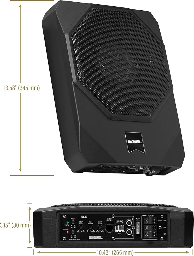 Sound Storm Laboratories US10K 10 Inch Powered Under Seat Car Subwoofer - 1000 Watts Max, Dual 4 Ohm Voice Coil, 8 Gauge Amp Installation Kit