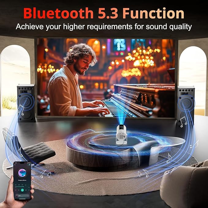 [Auto Keystone] Mini Projector with WIFI and Bluetooth, Pericat Portable Movie Projector with 210° Rotatable, 4K 1080P Home Theater Projector Compatible with Smartphone, TV Stick, Laptop, HDMI, USB
