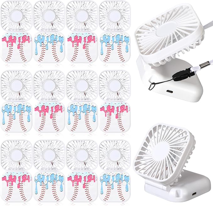 Retisee 12 Pcs Ice Cream Drip Baseball Mini Portable Handheld Fans 3 Speed USB Rechargeable Necklace Fans Bulk 180° Foldable Electric Personal for Sport Party Favors Team Game Gift(White)