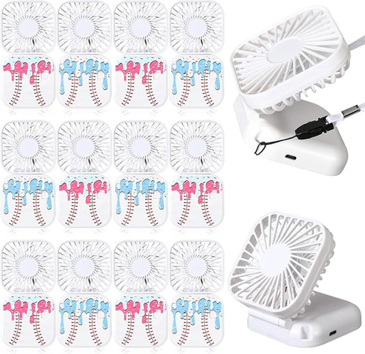 Retisee 12 Pcs Ice Cream Drip Baseball Mini Portable Handheld Fans 3 Speed USB Rechargeable Necklace Fans Bulk 180° Foldable Electric Personal for Sport Party Favors Team Game Gift(White)
