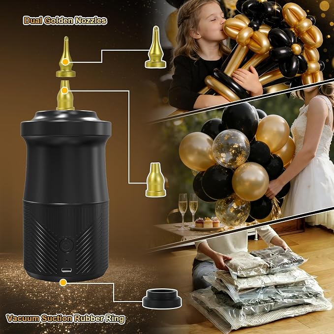 Balloon Pump Electric with Battery, 2-in-1 Electric Air Pump for Long Balloon Inflator Blower Machine for Birthday Party Celebration Balloons Decorations,260/160,Foil, Latex Balloons