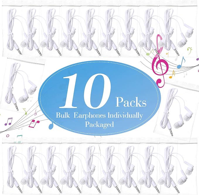 Kanayu 25 Pack Wired Earbuds Bulk for Classroom Ear Headphones Wired Basic Student Earbuds No Microphone with 3.5MM Jack for Class Laptop School Library, Individually Bagged (White)
