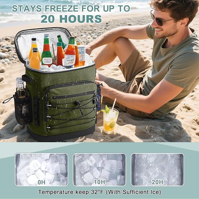 Large 52cans Cooler Backpack, Insulated, Waterproof, Leak Proof, 30L Large Capacity