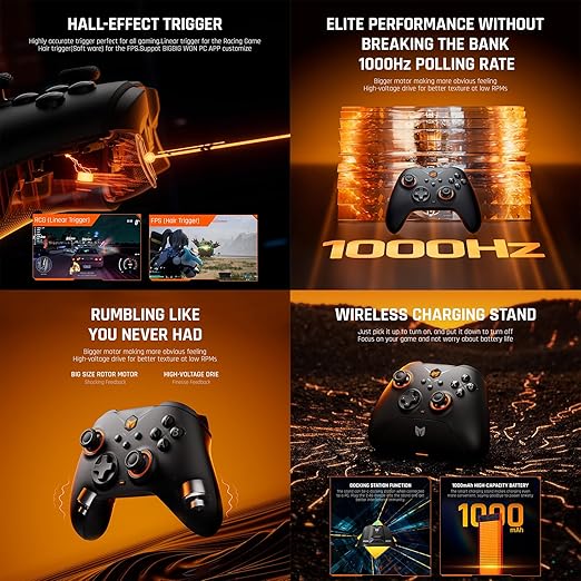 BIGBIG WON Wireless Controllers, Gale Hall PC Controllers Motion Control, Hall Joysticks&Triggers, 3 Pairs of Thumbsticks, PC App Game Controllers for Switch/Switch2/iOS/Android Wireless Gaming Controller [windows]