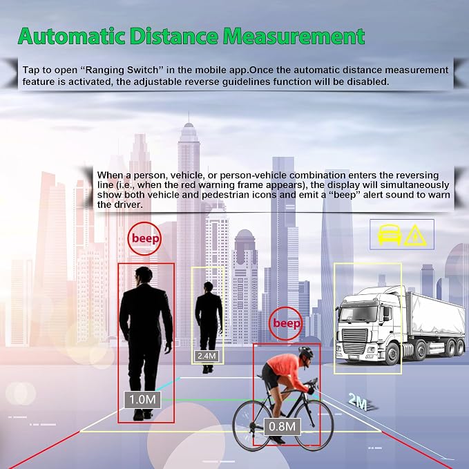 Backup AI Camera for Trucks,VAS Wire Reversing AI Camera System 7-inch 1080P HD Monitor 3 Video 2 Audio Inputs with Automatic Pedestrian&Vehicle Detection,Adjustable Reverse Guidelines