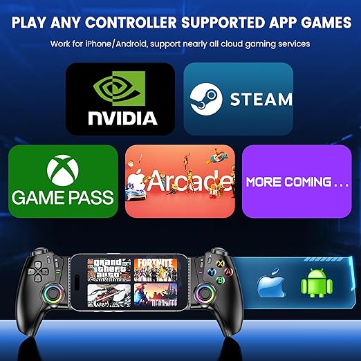 Mobile Gaming Controller for iPhone/Android/Switch 2/Switch/OLED/iPad Mini, Wireless Switch Controller One-Piece Joypad with Hall Effect Joysticks/Hall Triggers Support Xbox Cloud, Steam Link,Black