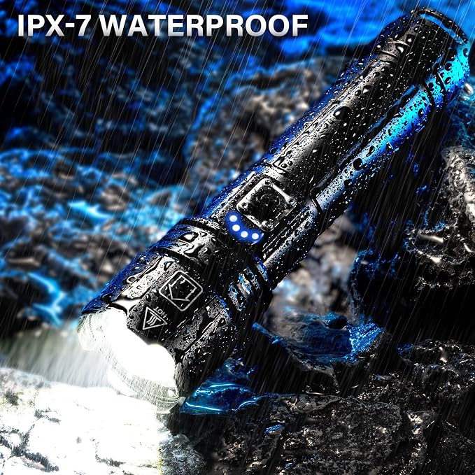 AKNEAR Rechargeable LED Flashlight 99000 High Lumens, Super Bright Flashlights with Zoomable & USB C Rechargeable & 5 Light Mode & IPX7 Waterproof, Powerful Flash Light for Home, Hiking, Camping
