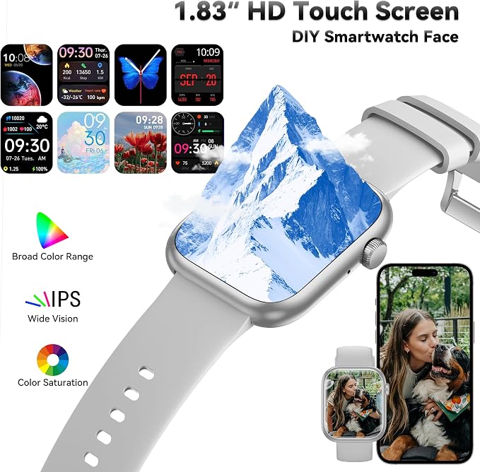 Smart Watch for Men Women(Answer/Make Call), 1.83" Fitness Watch with Heart Rate/Blood Pressure/Blood Oxygen, Pedometer, Sleep Tracker,120+ Sport Modes, IP68 Waterproof Fitness Tracker for Android iOS