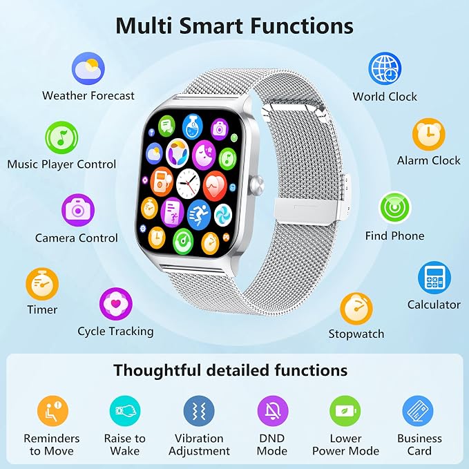 Smart Watch Women Men, 1.85’’ Lightweight Fitness Tracker Make/Answer Call, HR/Blood Pressure/Sleep Monitor, 110+Sport Modes, Waterproof Reloj inteligente Compatible for Android & Samsung & iPhone