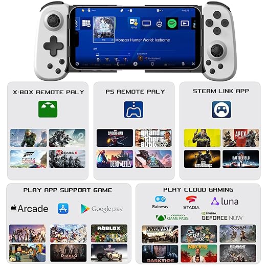 arVin Mobile Game Controller for iPhone/iPad/Android/Samsung/Tablet/PC/Switch/PS3/PS4, Wireless Gamepad Joystick with Turbo/6-axis Gyro/Vibration, Play Xbox Cloud Gaming/PS Remote Play/Steam Link