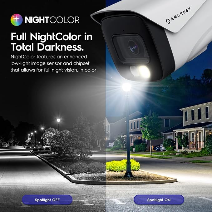 Amcrest UltraHD 4K (8MP) IP PoE AI Camera, FOV 129°, 49ft Color Nightvision, Security Outdoor Bullet Camera, Human & Vehicle Detection, Active Deterrent, 4K @15fps, IP8M-2796EW-AI (White)