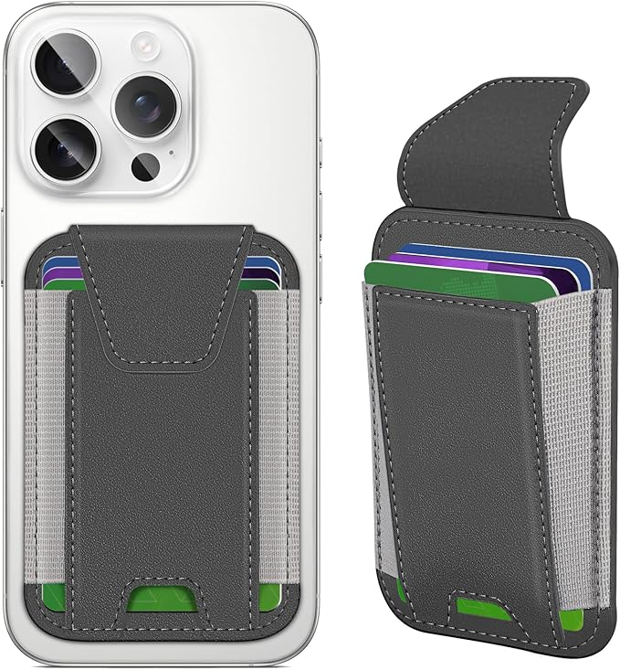 Miroddi for MagSafe Wallet with Privacy Flap, Strongest Magnetic Card Holder for iPhone 17/16/15/14/13/12 Series, Leather Magnetic Phone Wallet, Fit 7 Cards, RFID Blocking, No More Falling, Gray