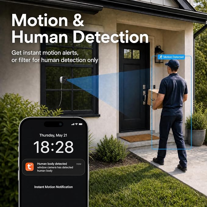 4MP 2K Window Camera, No Glare Thru-Glass Full-Color Night Vision, 2.4GHz & 5GHz WiFi Indoor Cameras for Home Security, Easy Install, Motion Detection, No Monthly Fee, 24/7 Recording