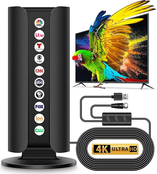 2026 Upgraded TV Antenna for Smart TV, 3000+ Miles Range Strongest Digital HD TV Antenna Indoor Ourdoor with Amplifier Signal Booster, Waterproof Design, 4K 1080p Support 360°,33.5FT Cable