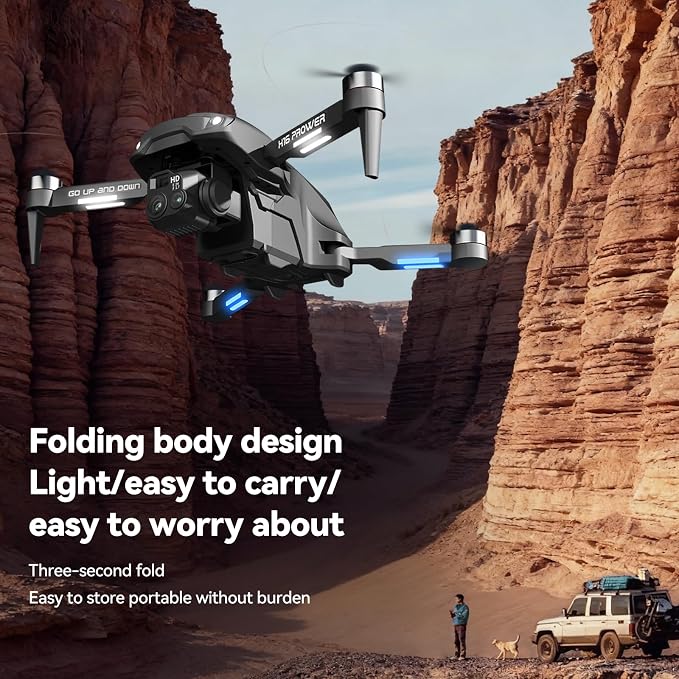4K Foldable Camera Drone with Obstacle Avoidance | Foldable 4K drone with dual camera, optical flow hover and gesture selfie helps beginners capture easy travel shots.