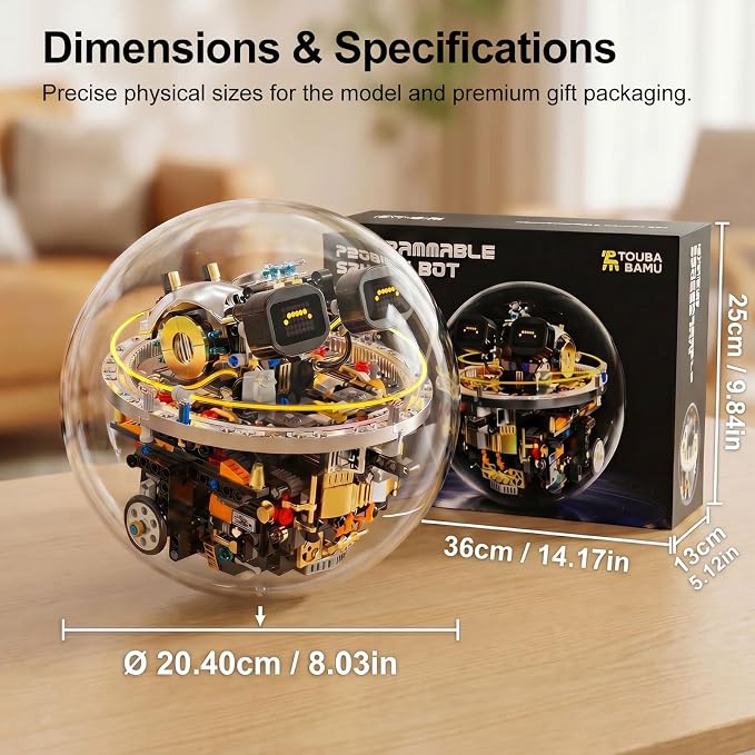 STEM Robot Building Kit, 804PCS APP & Remote Control Spherical Robot Ball for Kids Ages 8-14, Mechanical Building Blocks, Cool RC Toy with 17 LED Expressions, Cyberpunk Gift for Boys and Girls
