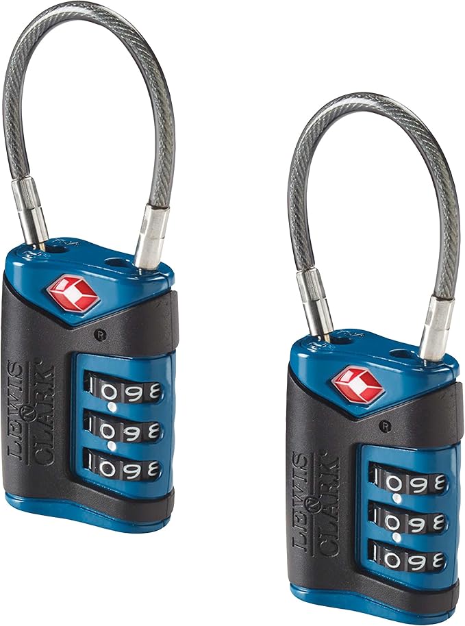 Lewis N. Clark TSA-Approved Combination Luggage Lock With Steel Cable (2-Pack), Blue, One Size