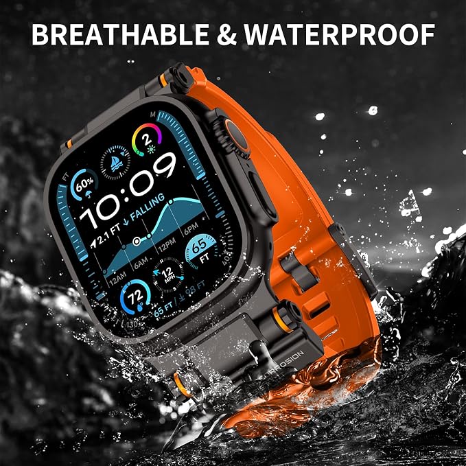 FOAMUNOC Rugged Band Compatible with Apple Watch Ultra 3/2/1 Band 49mm/46mm/45mm/44mm/42mm, Metal Connector with Silicone Strap for iWatch Ultra Series 11/10/9/8/7/6/SE3/SE2/SE/5/4/3/2/1, Orange/Black