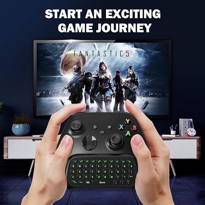 MoKo Green Backlight Chatpad for Xbox One Controller/Series X/S, 2.4G Receiver Chatpad Wireless Message Keyboard Keypad with Headset/Audio Jack for Xbox-One/One S/Elite/2 Controller, Carbon Black