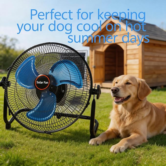 GOESWELL Solar Powered Fan for Outdoor:12inch Floor Solar Fan with USB Rechargeable Battrey Portable Metal Blades 360° Tilt Timer for Camping Pool Pavilion Lake Chicken Coop Travel Greenhouse Dog