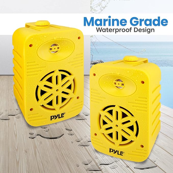 Pyle 500 Watt Bluetooth Indoor Outdoor Speakers Pair - Dual Waterproof 5.25” 2-Way Full Range Speaker System w/ 1/2” High Compliance Polymer Tweeter |Home, Boat, Marine, Deck, Patio, Poolside (Yellow)