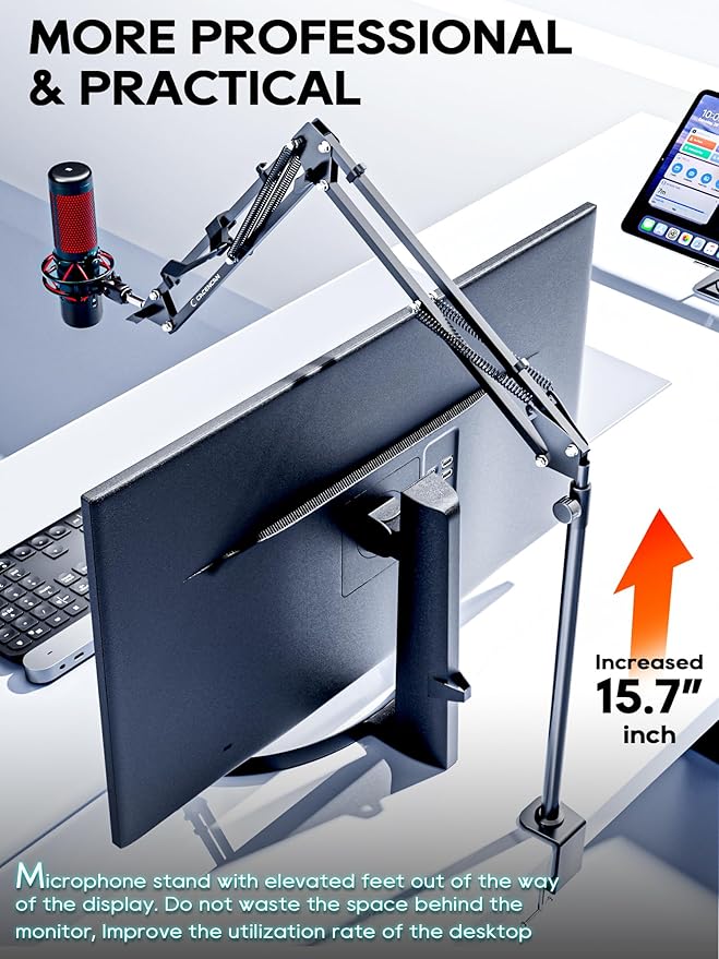 M05 Boom Arm, 360° Rotatable Microphone Stand with Desk Mount (White (Overhead))