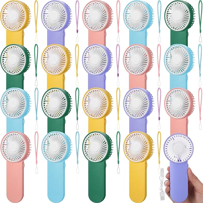Sumind 20 Pcs Small Personal Portable Fan Mini Handheld Bulk 1 Speed Electric Cute Battery Powered for Neck Lash Makeup Women Men Travel Camping Indoor Outdoor Summer (5 Colors)