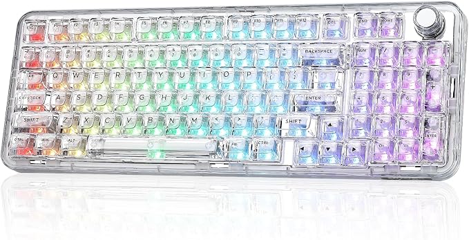YUNZII X98 QMK/VIA Wireless Mechanical Gaming Keyboard with Knob,Tri-Mode BT5.0/USB-C/2.4GHz Hot Swappable Keyboard,Pre-lubed Switches Gasket Mount RGB Backlit for Wins/Mac (White, Snow Switch)
