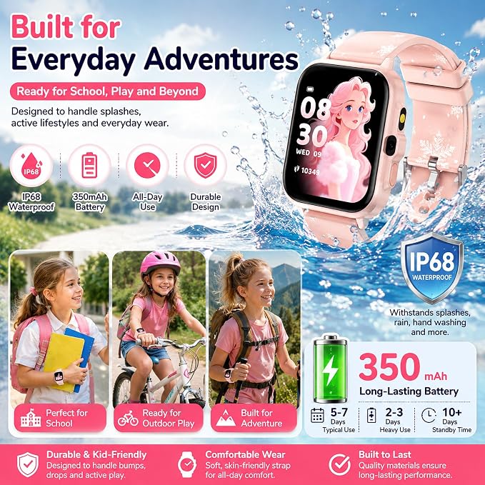 Smart Watch for Kids Boys Age 5-12, Ai Functions Games HD Touch Screen Watches with Video Camera Music Player Pedometer Heart Rate Sleep Tracker Christmas Birthday Gifts for Girls (Pink, 1.85")
