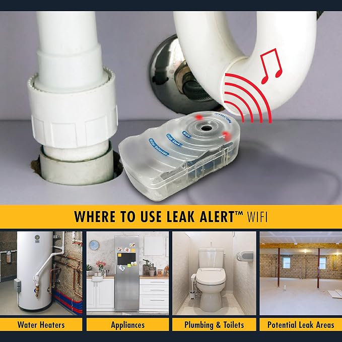 Zircon Leak Alert WiFi -Smart Electronic Water Detector Alarm with Email, Audio and Visual Alerts - Battery Included