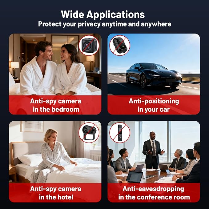 Hidden Camera Detector, 6-in-1 Anti-Spy Camera Finder w/LED Screen, GPS Tracker & Bug Detector, Portable RF Signal Scanner, Privacy Protection for Travel, Office, Hotel, Car (Pink)