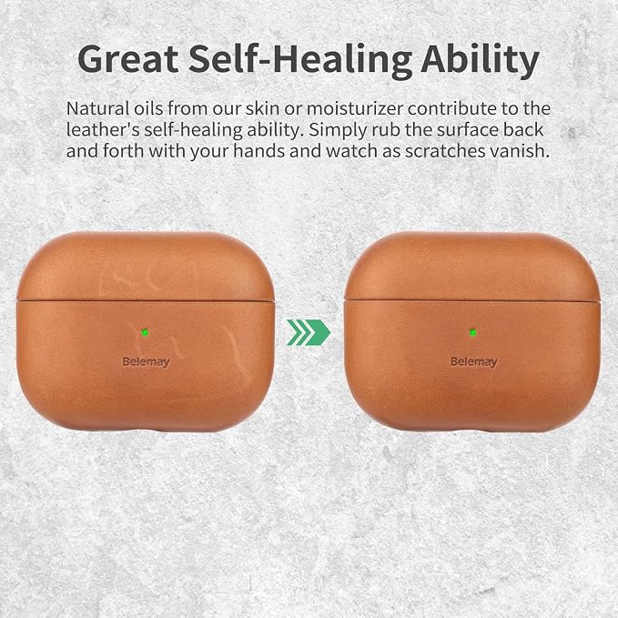 Belemay Handcrafted Crazy Horse Leather Case for AirPods Pro 3rd Gen (2025), Vintage Aesthetic, Two-Tone Effect, Unique Patina, Compatible with MagSafe, Compatible with Airpods Pro 3, Pine Green