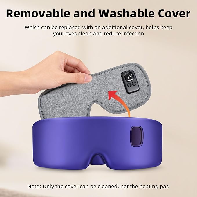 Heated Eye Mask for Dry Eyes, Cordless Warm Eye Compress 120-Min Battery, FSA - HSA Eligible, Eye Strain Relief, Washable Silk Travel Eye Mask with Extra Cover for Better Sleep (Pink & Purple)