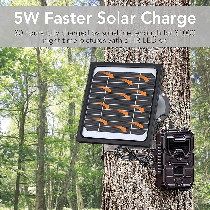 5W 12V Solar Panel for Trail Camera - Waterproof Solar Charger Kit with 5200mAh Battery, Compatible with Game Camera, Hunting & Wildlife Monitoring (2 Pack)