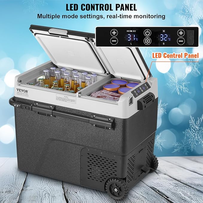VEVOR Car Refrigerator 58L / 61.5 QT, Dual Zone 12 Volt Compressor Fridge, -4℉ to 68℉ Adjustable, Portable Freezer Cooler for Car, RV, Camping, Home