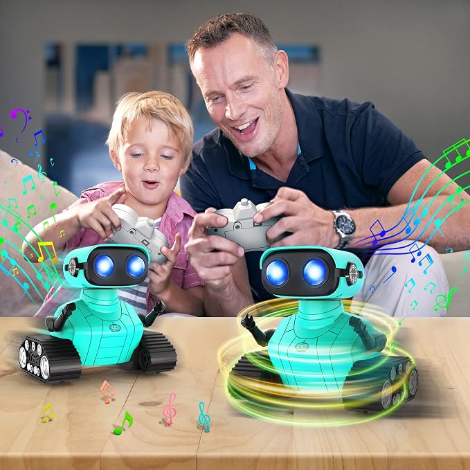 Hamourd Robot Toys - Kids Toys Rechargeable RC Robots, Remote Control Toy with Auto-Demonstration, Flexible Head & Arms, Dance Moves, Music, Shining LED Eyes, for Girls Boys