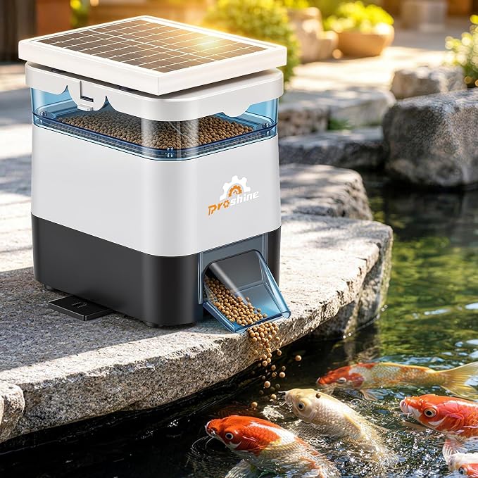 Automatic Fish Feeder for Pond Solar Powered 2.8L Capacity, Battery & AC Auto Timed Fish Feeder for Pond Indoor & Outdoor, Animal-Proof (1.5L)