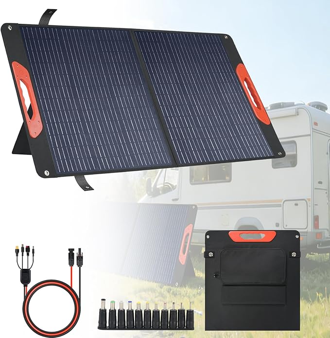 100W Foldable Solar Panel - Charger for Power Stations | Monocrystalline 23.5% High Efficiency QC3.0 USB-A/USB-C Output | IP65 Waterproof | Portable for Camping, RV, Emergency Blackout