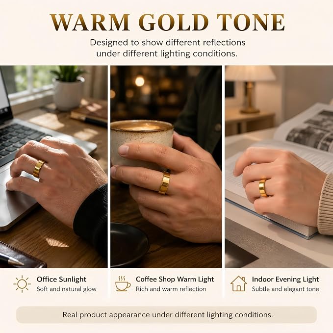Smart Ring for Women Men,Sleep Tracking Wearable,Fitness Tracker Ring with Step/Heart Rate/Blood Oxygen/Distance/Calorie,Clock Vibration,No Subscription Fee,5ATM Water (Gold, 13)