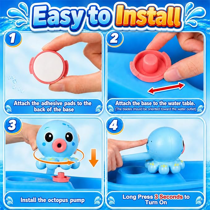 Upgraded Octopus Water Table Pump with Huge Water Output, 3H Non-Stop Fun for Step 2, Rechargeable Water Pump for Water Table, Water Table Accessories for Kids, Toddlers Summer Water Toys (Pump Only）