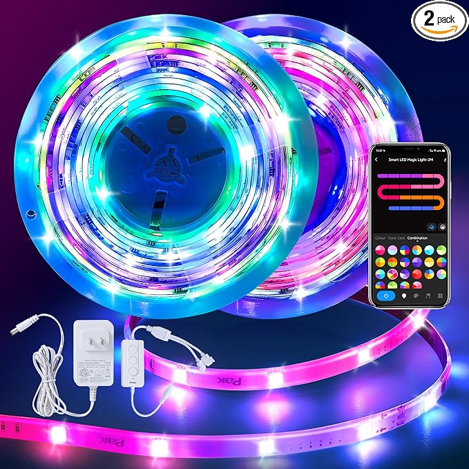 Pak LED Strip Lights 105ft, RGBIC Color Changing Smart Lights with App, Remote & Voice Control, Music Sync, 64 Scenes, Flexible, DIY Cuttable, Easy Installation for Bedroom, TV, Gaming, Party