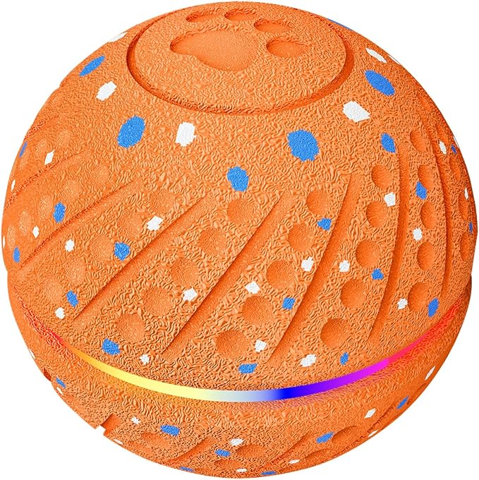 Interactive Automatic Dog Ball, Self-Moving Rolling Toy for Dogs, Chew Resistant E-TPU Material, IPX7 Waterproof, USB-C Rechargeable, Smart Vibration Sensor, Indoor & Outdoor (Orange)