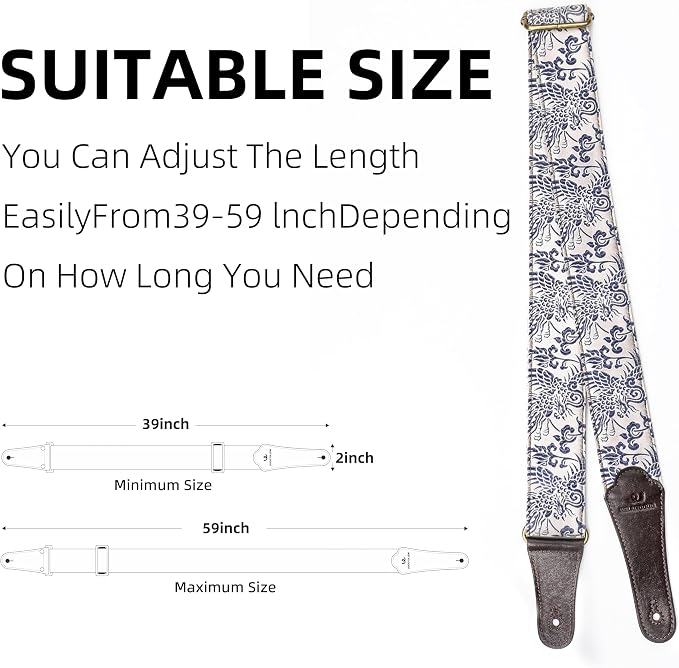 Guitar Strap, Electric& Acoustic bass guitar straps,embroidered filament with Head Cowhide Leather strap, with Free Strap Button,2 guitar Strap Locks，4Guitar Pick (Cyanotype)